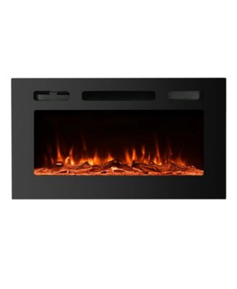 Boyel Living Wall Mounted Recessed Electric Fireplace With Logs Crystals Remote 1500 750 Watt