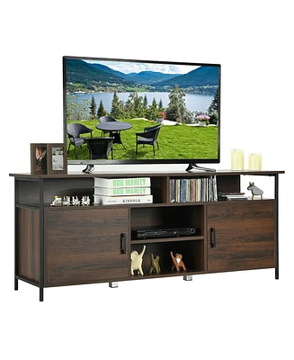 Gymax 58'' Wood Tv Stand Entertainment Media Center Console w/ Storage Cabinet