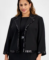 Kasper Plus Sequin Tipped Open-Front Blazer