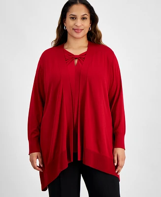 Kasper Plus Long-Sleeve Open-Front Cardigan