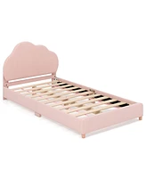 Costway Kids Twin Platform Bed Frame Upholstered Twin Size Bed with Wooden Slats Support