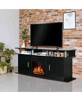 Gymax 63'' Fireplace Tv Stand W/18'' 1500W Electric Fireplace up to 70'' Black