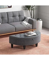 Costway Upholstered Storage Bench Half Moon Ottoman with Hidden Storage Space Wooden Legs