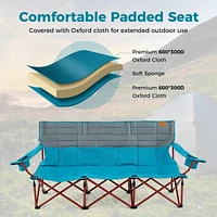 3 Person Folding Camping Chair Heavy-Duty Camp Couch with 2 Cup Holders Padding