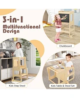 Costway Toddler 3-in-1 Foldable Kitchen Standing Tower with Chalkboard Weaning Table