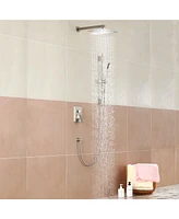 Boyel Living -Spray Patterns with 2.5 Gpm 10 in. Wall Mount Dual Shower Heads with Pressure Balance Valve in Brushed Nickel