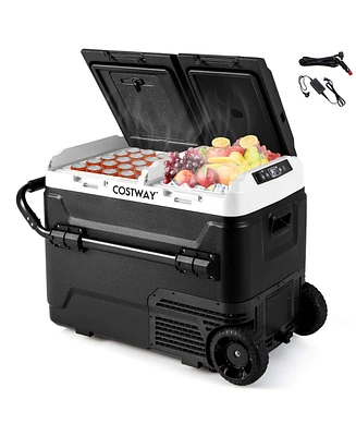 Costway Dual Zone 12V Car Refrigerator 53QT Portable Compressor Fridge Freezer (-4 68 ) for RVs