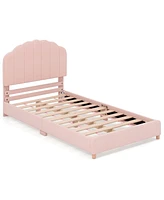 Costway Kids Twin Platform Bed Frame Upholstered Twin Size Bed with Wooden Slats Support