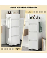 Costway Bathroom Floor Cabinet with 3 Drawers 4 Compartments 2-Side Available Towel Shelf