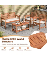 4 Pcs Patio Conversation Set with Soft Seat Cushions 2-Tier Rectangle Coffee Table