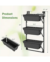 Costway Hanging Vertical Planter with 3 Planter Boxes & Detachable Hooks for Flowers