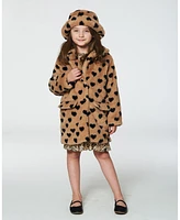 Deux par Deux Toddler Faux Fur Long Coat Caramel Printed Heart