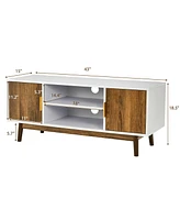 Gymax Tv Stand Entertainment Media Console w/2 Storage Cabinets & Open Shelves