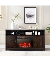 Gymax 59'' Fireplace Tv Stand W/ 25'' 1350W Electric Fireplace Heater Coffee