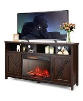 Gymax 59'' Fireplace Tv Stand W/ 25'' 1350W Electric Fireplace Heater Coffee