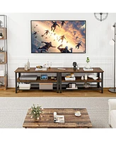 Gymax 3-Tier Industrial Tv Stand Entertainment Center Console Metal Frame Rustic Brown