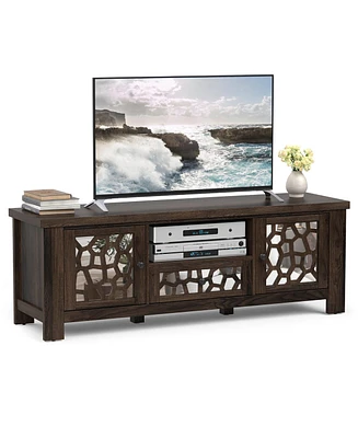 Gymax 55'' Retro Tv Stand Media Entertainment Center w/ Mirror Doors & Drawer Brown