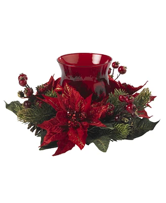 Slickblue Poinsettia & Berry Candelabrum - Festive Holiday Table Centerpiece