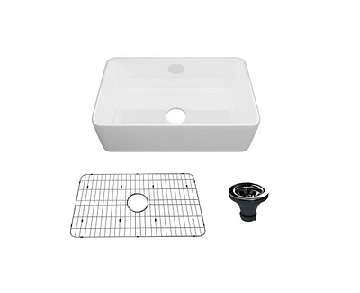 Casainc Fireclay 30" Farmhouse Apron Kitchen Sink with Bottom Grid and Strainers