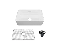 Casainc Fireclay 30" Farmhouse Apron Kitchen Sink with Bottom Grid and Strainers