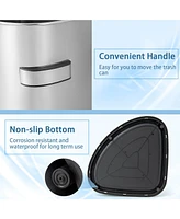 Slickblue Stainless Corner Steel Trash Bin with Lid and Anti-slip Bottom-Silver