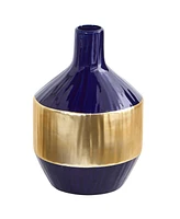 Slickblue 9" Lux Blue Ceramic Vase with Gold Band