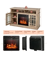 Gymax 48'' Tv Stand Console Cabinet w/ Fireplace Entertainment Center For Living Room Natural