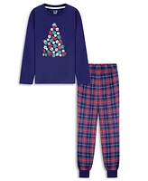 Boys Holiday Flannel Plaid Jogger Pant 2 pc Pajama Set