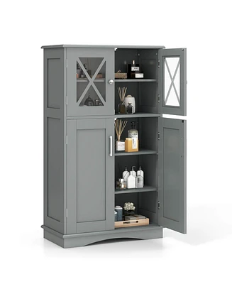 Bathroom Storage Cabinet Linen with Doors and Adjustable Shelves