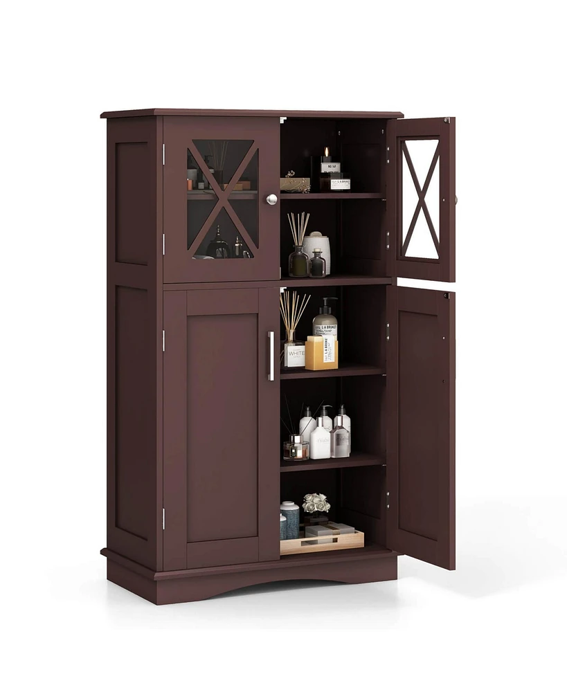 Costway Bathroom Storage Cabinet Linen with Doors and Adjustable Shelves