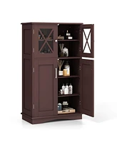 Costway Bathroom Storage Cabinet Linen with Doors and Adjustable Shelves