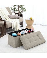 Ornavo Home Collapsible Tufted Linen Bench Storage Ottoman