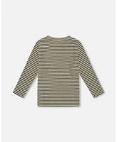 Deux par Big Boys Super Soft Striped T-Shirt With Print Green And Beige