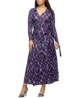 24seven Comfort Apparel Women's Purple Print Collared Wrap Maxi Dress