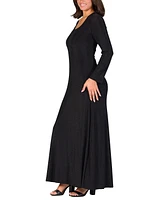 24seven Comfort Apparel Women's Long Sleeve Scoop Neck Shimmery Fabric Maxi Dress