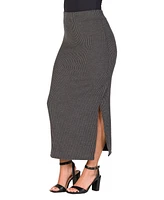 24seven Comfort Apparel Women's Ribbed Knit Side Slit Elastic Waist Maxi Skirt