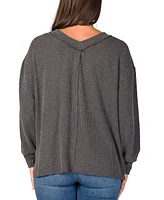 24seven Comfort Apparel Women's Relaxed Fit Ribbed Knit V Neck Sweater Top