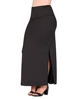 24seven Comfort Apparel Women's Versatile Side Slit Elastic Waist Maxi Skirt