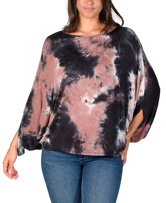 24seven Comfort Apparel Women's Mocha Tie Dye Batwing Sleeve Relaxed Fit Top