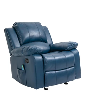 Boyel Living Heavy Duty Faux Leather 8-Point Massage Glider Recliner with Remote Control and Side Pocket