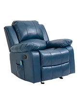 Boyel Living Heavy Duty Faux Leather 8-Point Massage Glider Recliner with Remote Control and Side Pocket