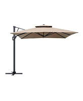 Boyel Living 10 ft. Square Aluminum and Steel Cantilever Outdoor Patio Umbrella with Cover and Base