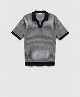 Mango Men's Contrast Collar Striped Knit Polo Shirt