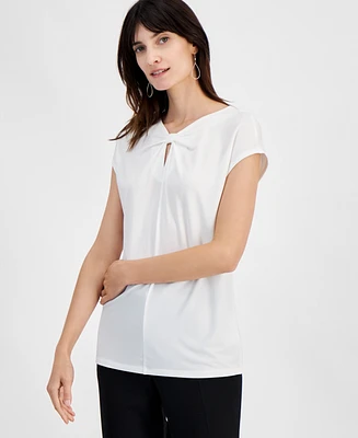 Kasper Women's Twist Keyhole-Neck Cap-Sleeve Top, Regular and Petite Sizes