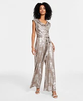 Connected Women's Metallic Cowl-Neck Jumpsuit