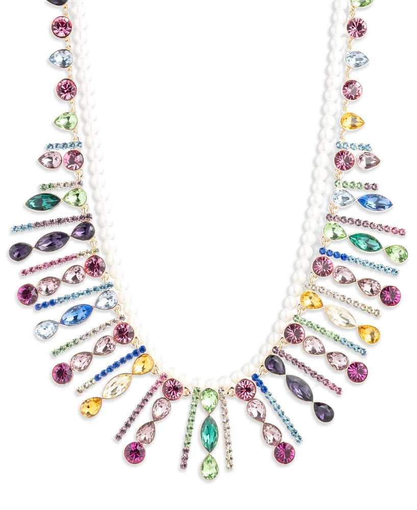 Emily in Paris Gold-Tone Multicolor Crystal & Imitation Pearl Statement Necklace, 16" + 3" extender