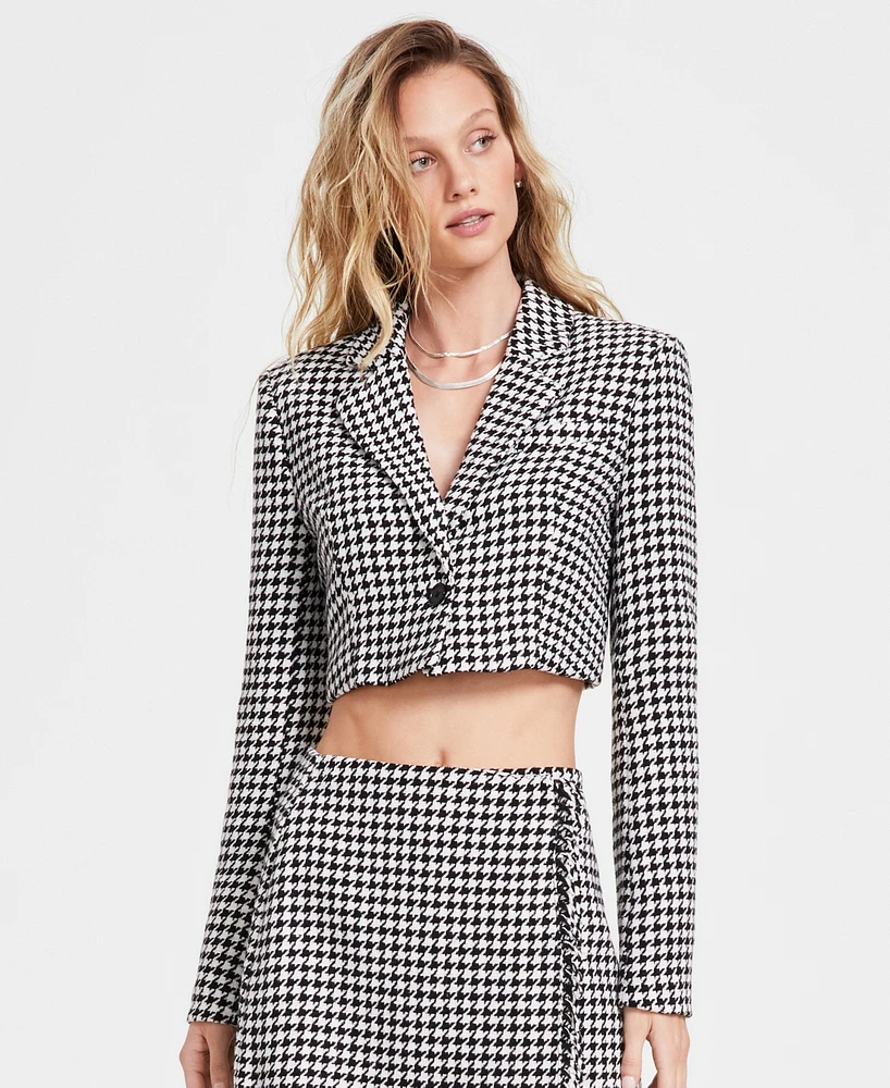 Steve Madden Women's Rupi Cropped Houndstooth Blazer