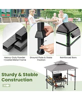 Skonyon 8 x 5 Ft Outdoor Grill Gazebo with 2 Side Shelves and 20 Hooks