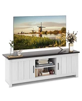 Gymax Farmhouse Tv Stand for TVs up to 65'' Media Console Center w/ Doors Cubbies White Oak