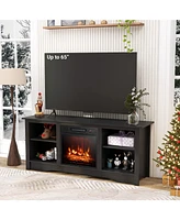 Gymax 58'' Tv Stand with 18'' Electric Fireplace Heater 3-Adjustable Shelves for 65'' Tv